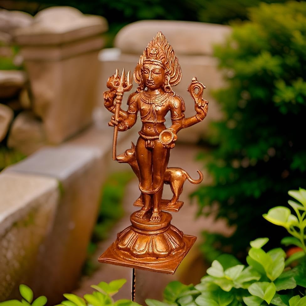 Brownish-Orange Copper Idols Of God Kalabhairavar, 5.5 Inches, 430G, Patina Antique Finish, Pack Of 1 Piece