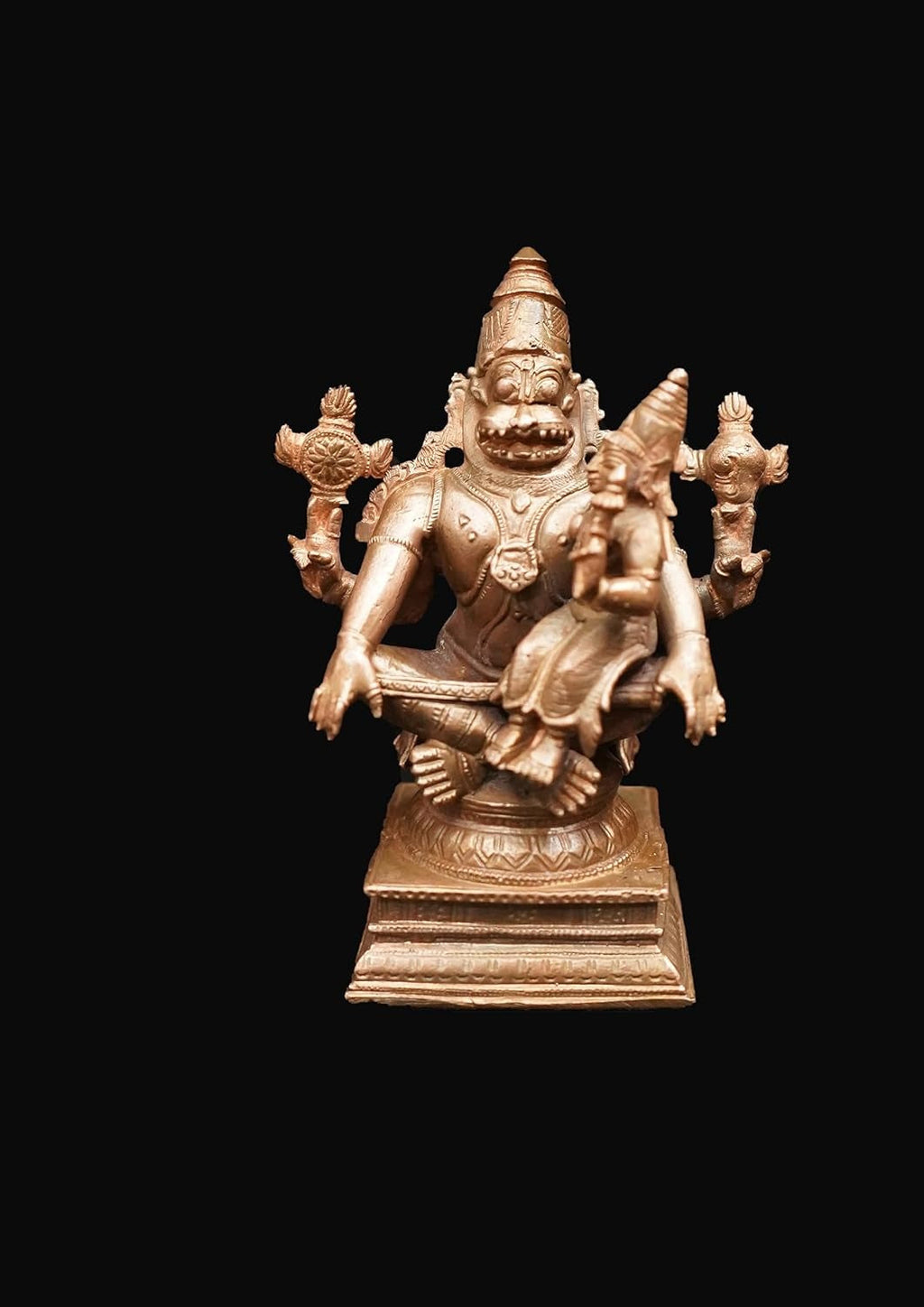 Sacred Copper Lakshmi Narasimhar Idol – 4.3 Inches, 730 Grams, Handmade, Antique Patina Finish, Pack of 1 Piece