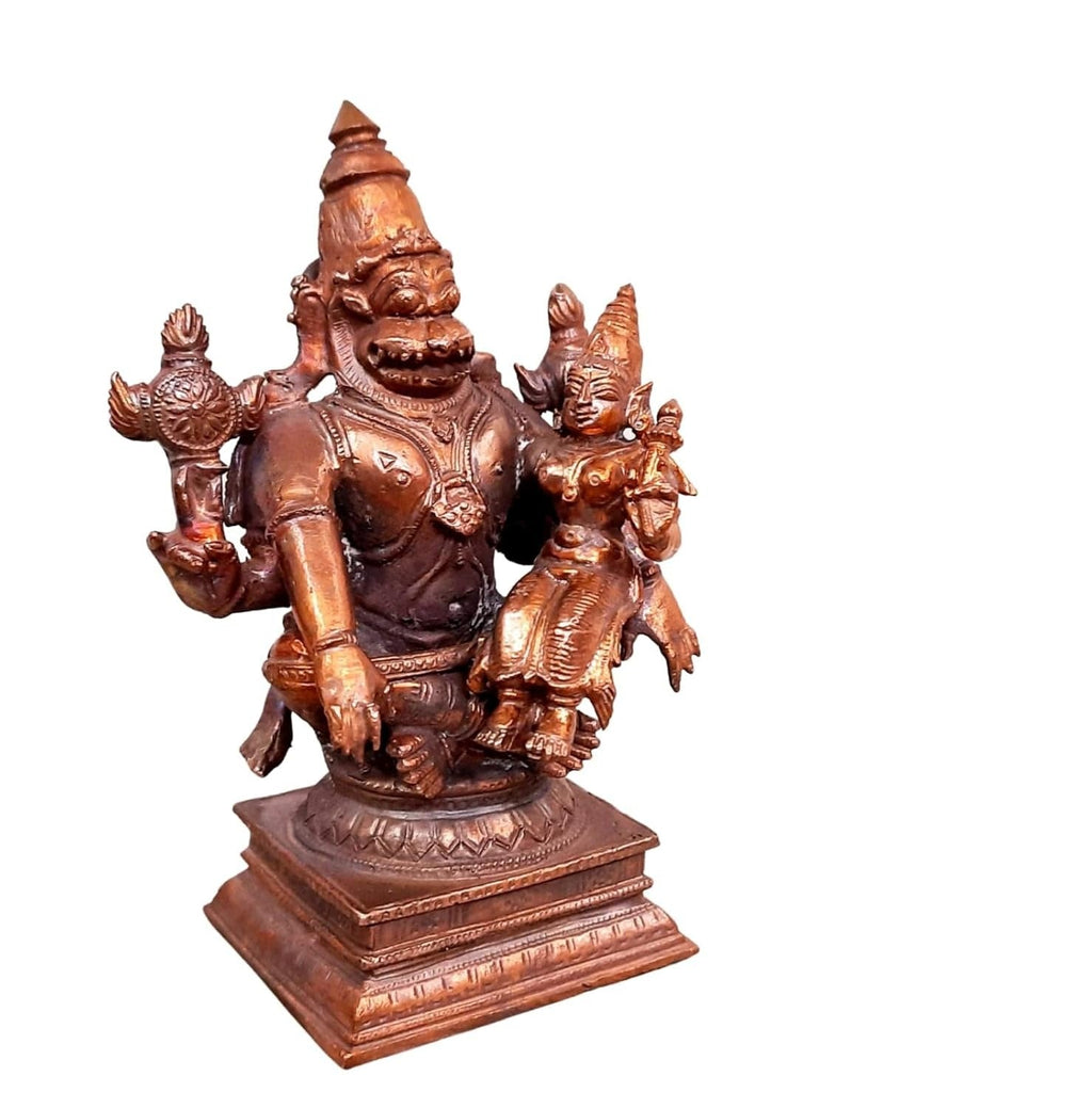 Sacred Copper Lakshmi Narasimhar Idol – 4.3 Inches, 730 Grams, Handmade, Antique Patina Finish, Pack of 1 Piece