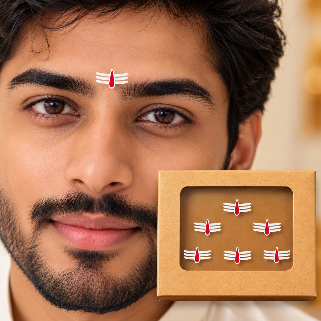 Premium Tripundra Tilak Bindi Set – White Vibhuti & Red Kumkum Design |Bindis Sticker 6
