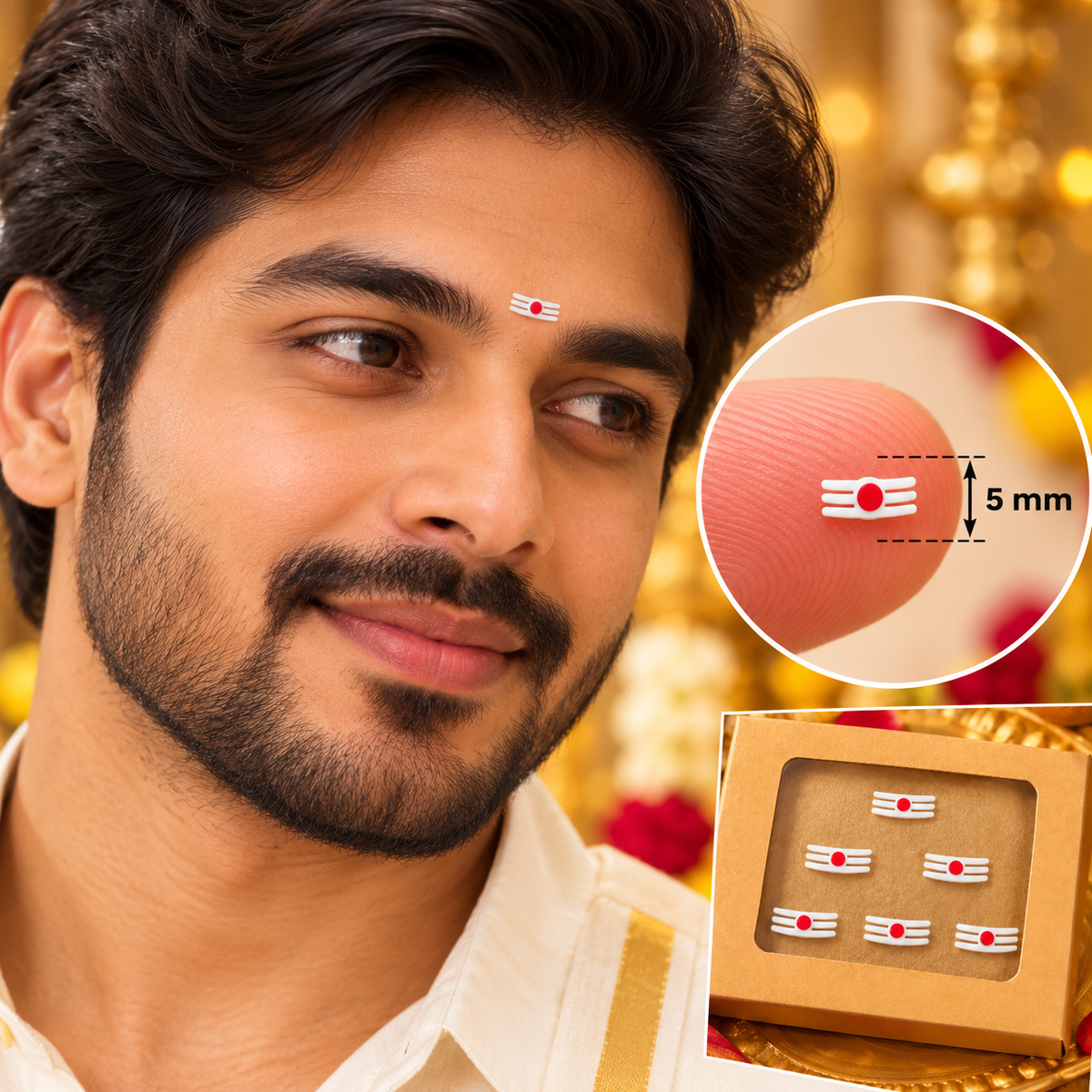 Sacred Vibhuti Tilak Bindis | Traditional White & Red Designer Bindi (Bindis Sticker 6 number )