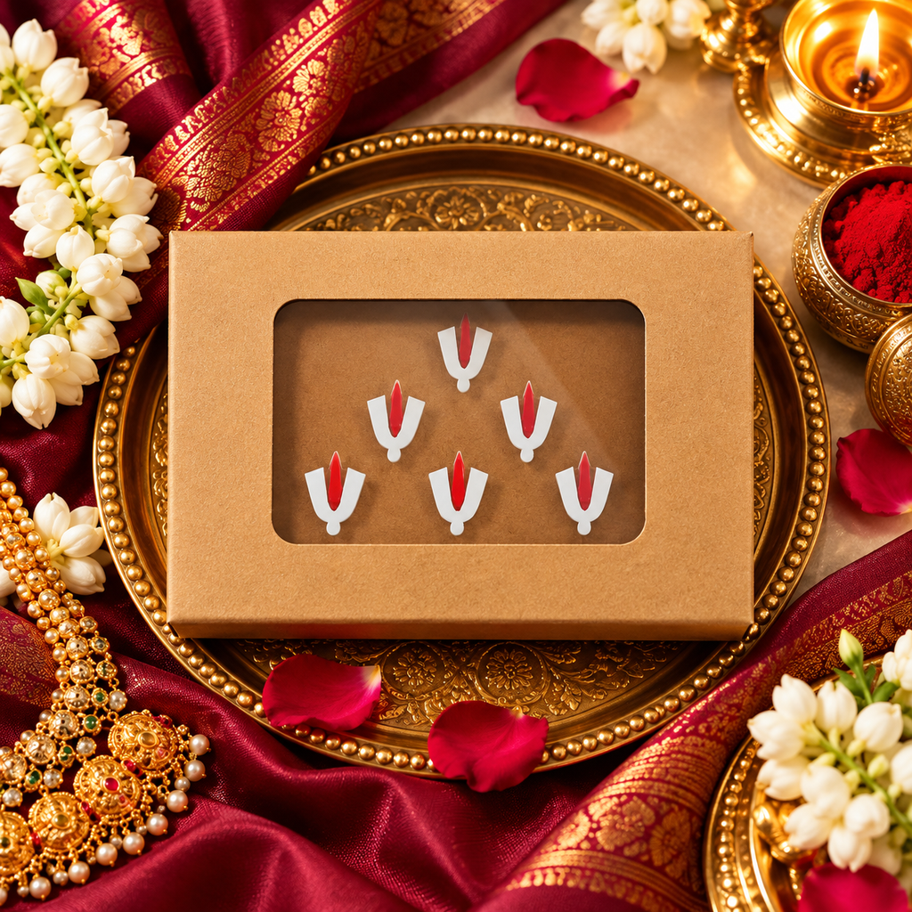 Premium Tirunamam Tilak Bindi Set – White & Red Traditional Design | Bindis Sticker 6
