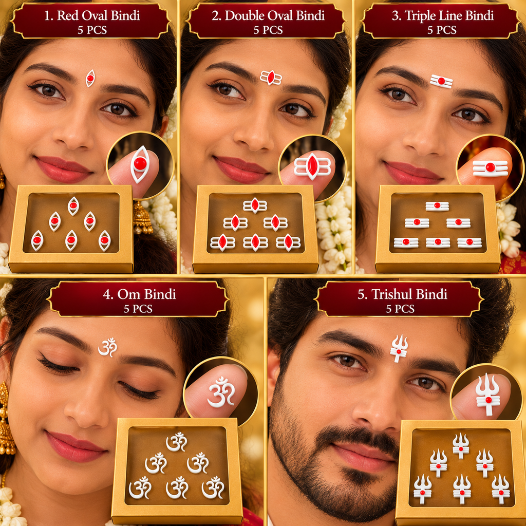 Traditional Divine Bindi Combo - Set of 5 pack-  Unique Spiritual Designs (Pack of 25  Bindi  Stickers )