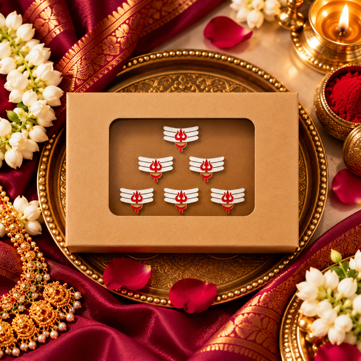 Mahadev Tripundra Trishul Designer Bindi Set – Traditional Shiva Tilak Design (Bindis Sticker 6)