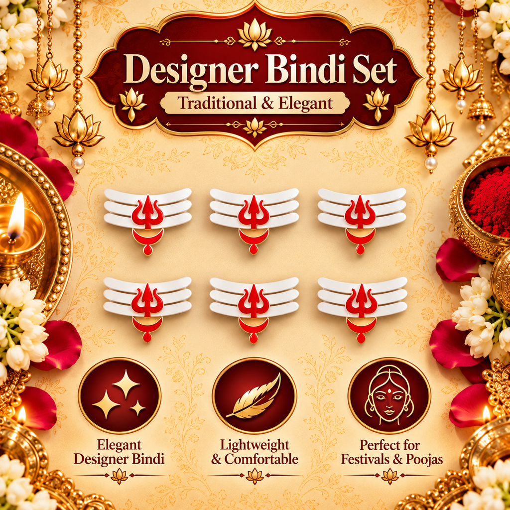 Mahadev Tripundra Trishul Designer Bindi Set – Traditional Shiva Tilak Design (Bindis Sticker 6)