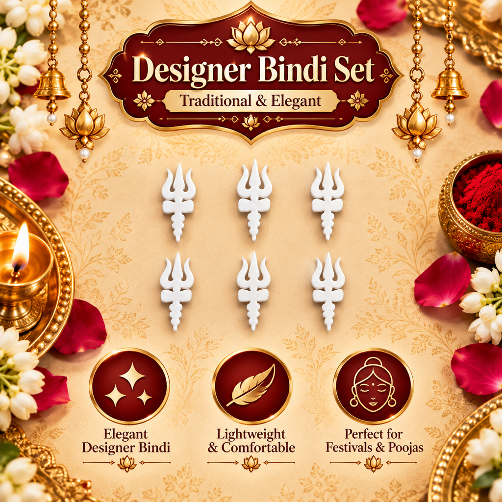 Shiva Trishul Designer Bindi Set –  6 Bindis StickerTraditional Shiv Symbol Bindis for Pooja, Festivals & Ethnic Wear