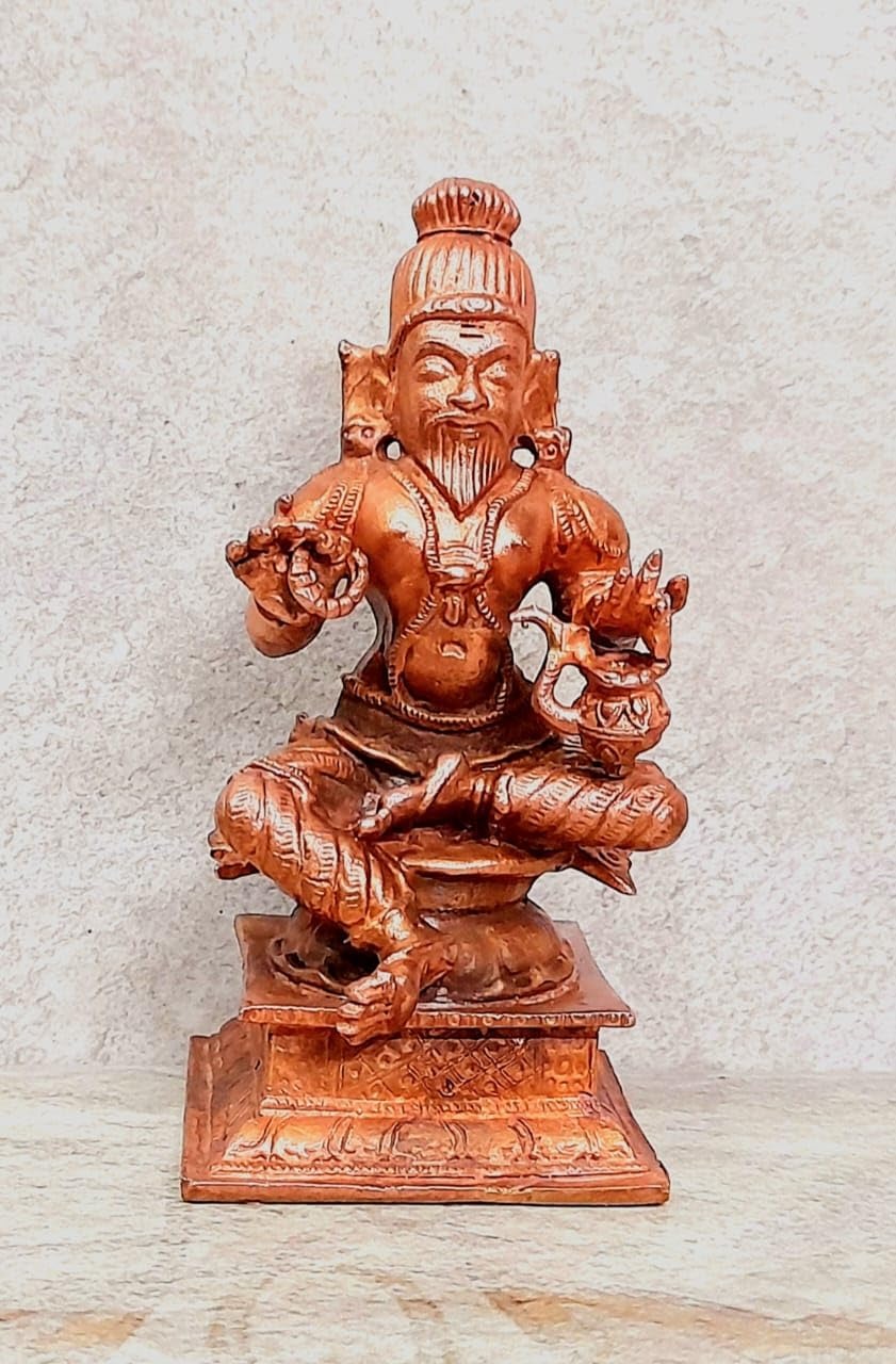 Brown Copper Idols Of Agasthiyar, 3.9 Inches, 480G, Handmade Pack Of 1 Piece