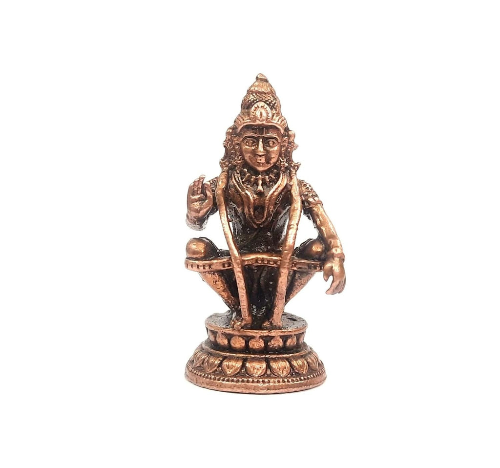 Sacred Sabarimala Lord Ayyappa Solid Copper Idol – 5.5 cm | 55 Grams | Antique Patina Finish | Handcrafted Temple Murti