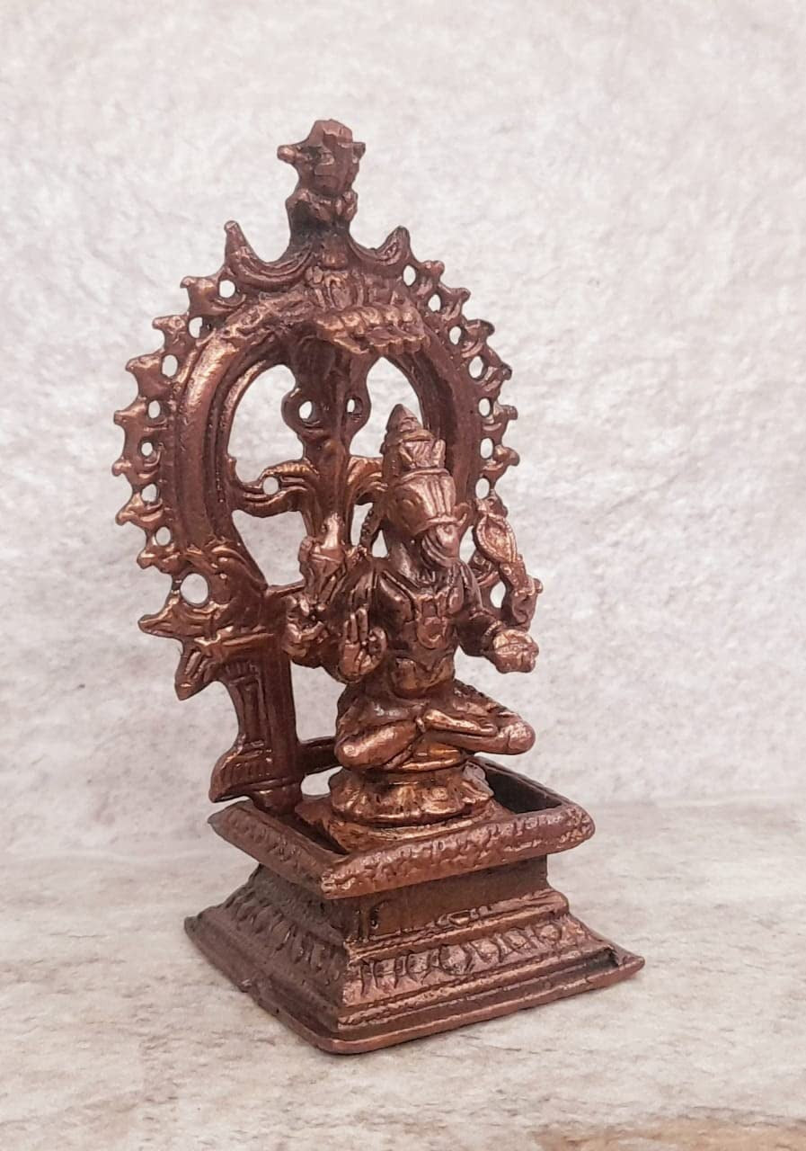 Brownish-Orange Copper Idols India, 3.3 Inches, Handmade Lord Hayagriva, 100G, Patina Antique Finish, Pack Of 2 Piece