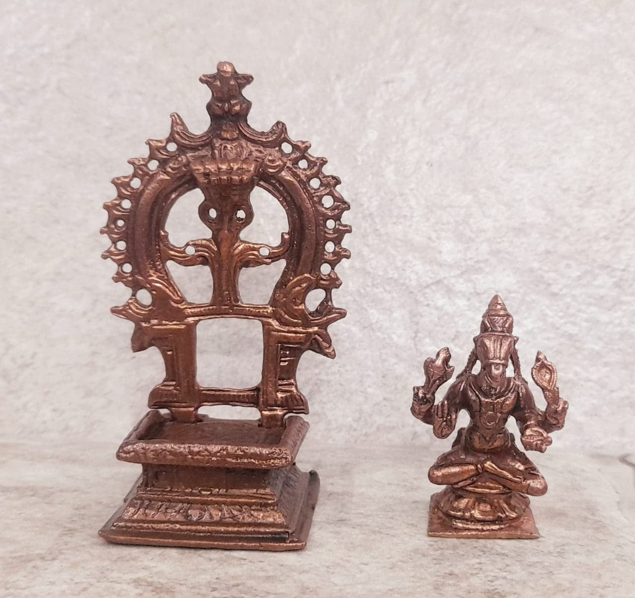 Brownish-Orange Copper Idols India, 3.3 Inches, Handmade Lord Hayagriva, 100G, Patina Antique Finish, Pack Of 2 Piece