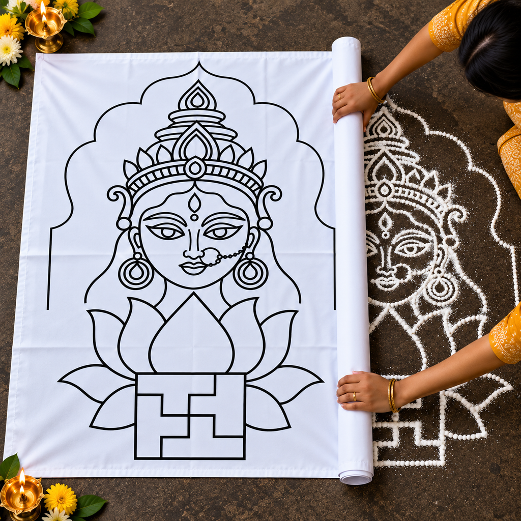 Swasthi Devi Flex Stencil | Traditional Devi Face Design for Pooja & Temple Decorations | Unikraf