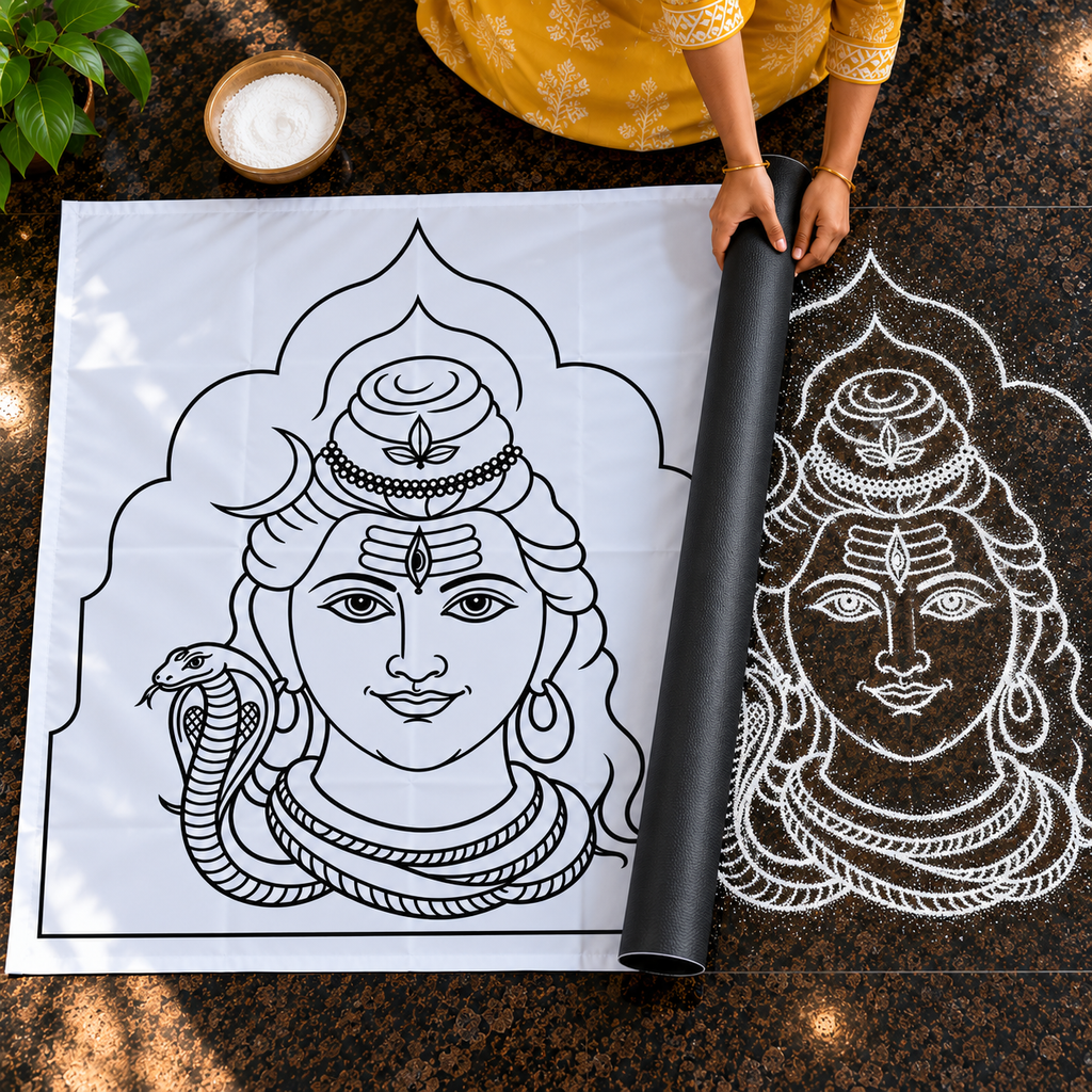Shiva Face – 2.5 ft (H) × 2 ft (W) Flex Stencil | Lord Shiva Kolam & Rangoli Design