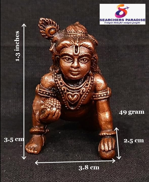 Brownish-Orange Copper Idols India, 1.3 Inches, Handmade Little Krishna With Laddu, 49G, Patina Antique Finish, Pack Of 1 Piece