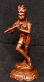 Brownish-Orange Copper Idols Of God Krishna, 4 Inches, 175G, Patina Antique Finish, Pack Of 1 Piece