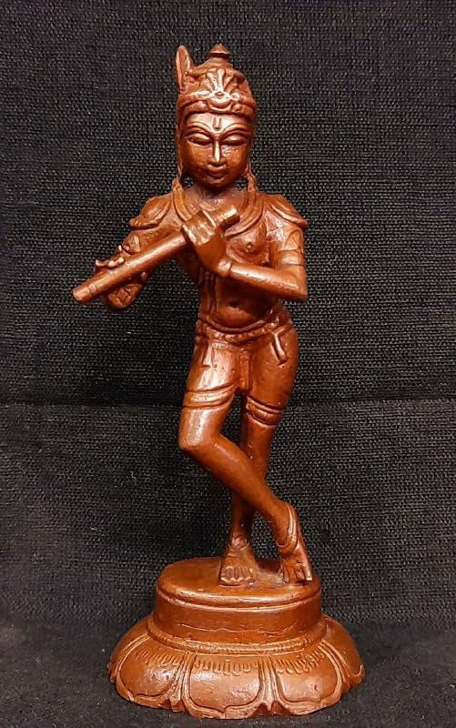 Brownish-Orange Copper Idols Of God Krishna, 4 Inches, 175G, Patina Antique Finish, Pack Of 1 Piece
