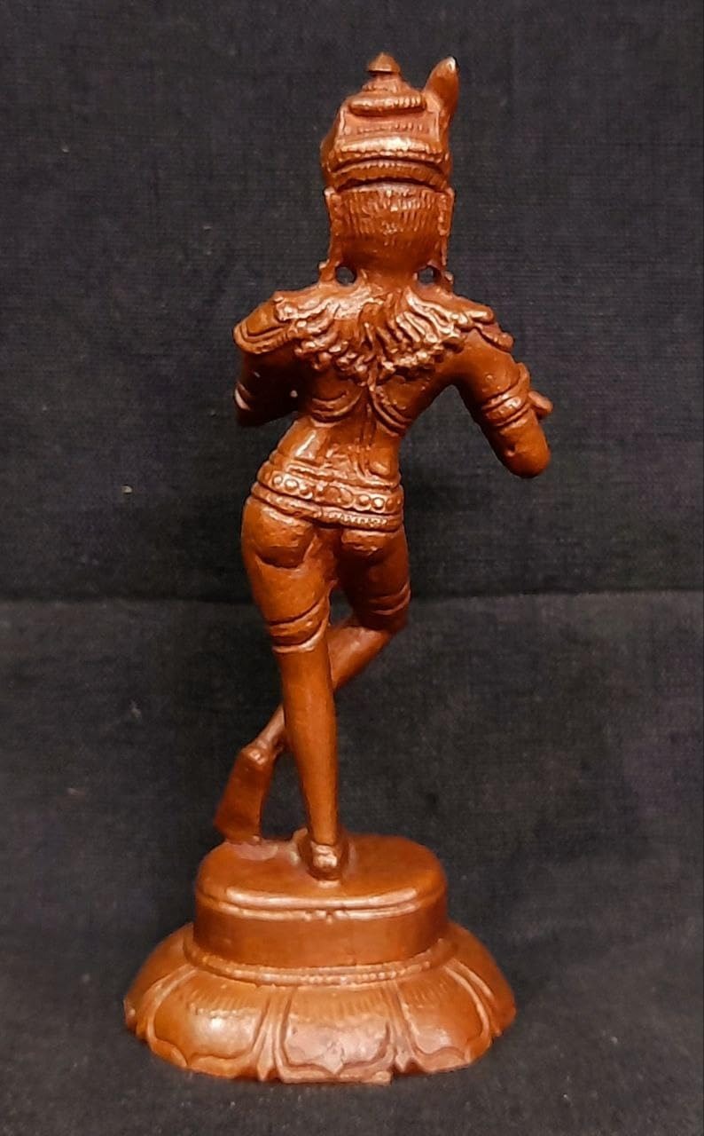 Brownish-Orange Copper Idols Of God Krishna, 4 Inches, 175G, Patina Antique Finish, Pack Of 1 Piece