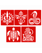 Combo 3| Divine Symbol Coconut Decoration Stencil Set | Reusable Velvet Stencils for Pooja & Festivals | Trishul, Om, Naga, Kurma & Krishna Designs | Pack of 5