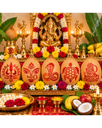 Combo 3| Divine Symbol Coconut Decoration Stencil Set | Reusable Velvet Stencils for Pooja & Festivals | Trishul, Om, Naga, Kurma & Krishna Designs | Pack of 5