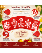 Combo 3| Divine Symbol Coconut Decoration Stencil Set | Reusable Velvet Stencils for Pooja & Festivals | Trishul, Om, Naga, Kurma & Krishna Designs | Pack of 5