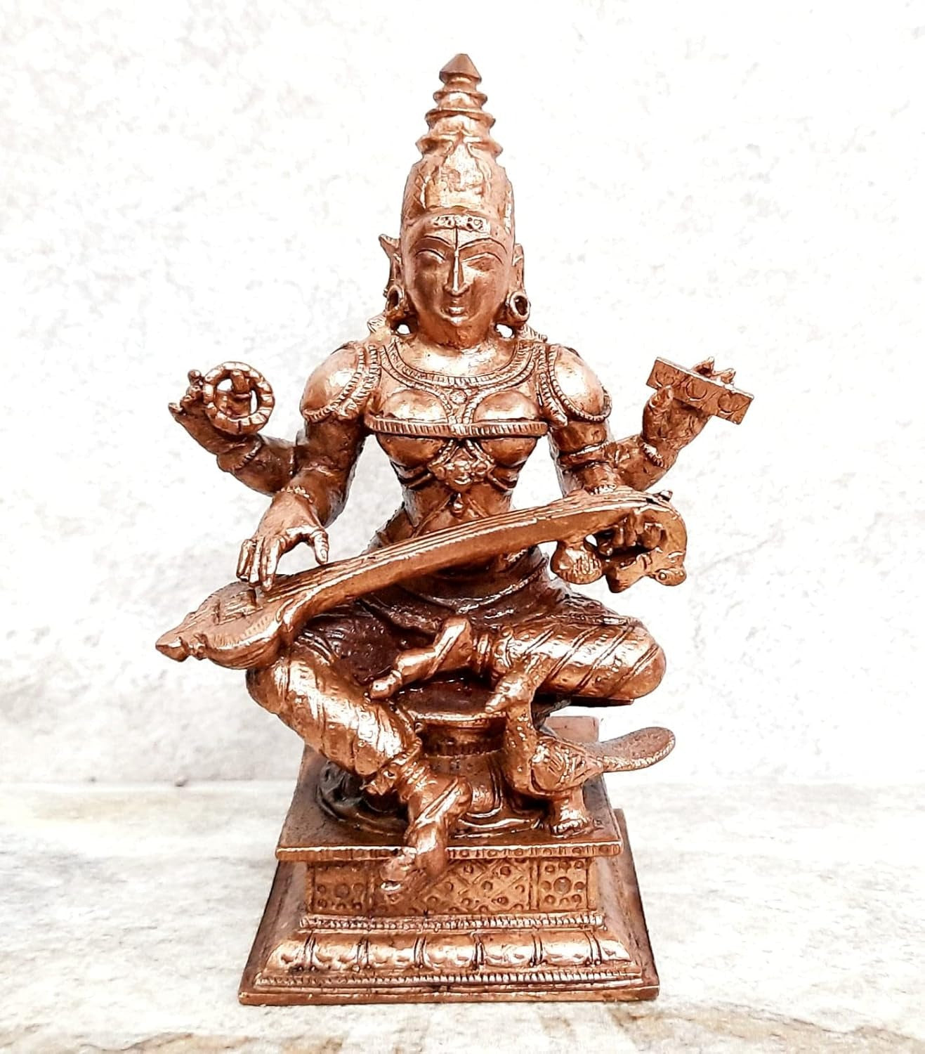 Brownish-Orange Copper Idols Of God Ganesh, Lakshmi And Saraswathi Combo, 4 Inch Patina Antique Finish, Pack Of 3 Piece