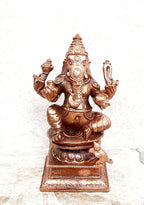 Brownish-Orange Copper Idols Of God Ganesh, Lakshmi And Saraswathi Combo, 4 Inch Patina Antique Finish, Pack Of 3 Piece