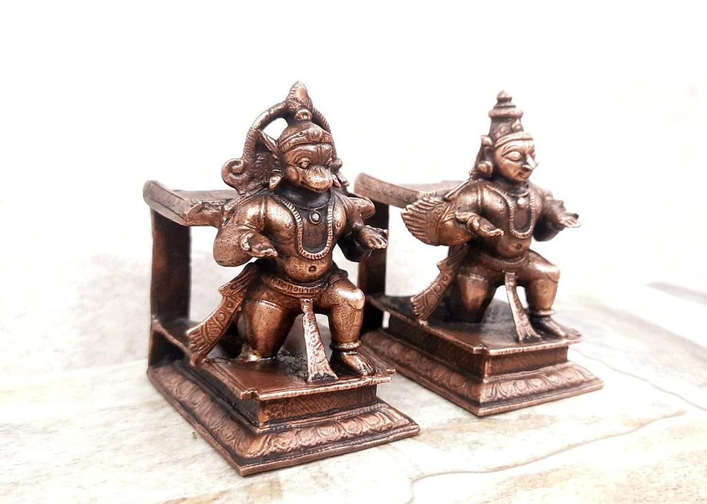 Brownish-Orange Copper Idols, 7.5 Cm, Handmade Hanuman And Garuda Combo 610 G, Patina Antique Finish, Pack Of 1 Piece