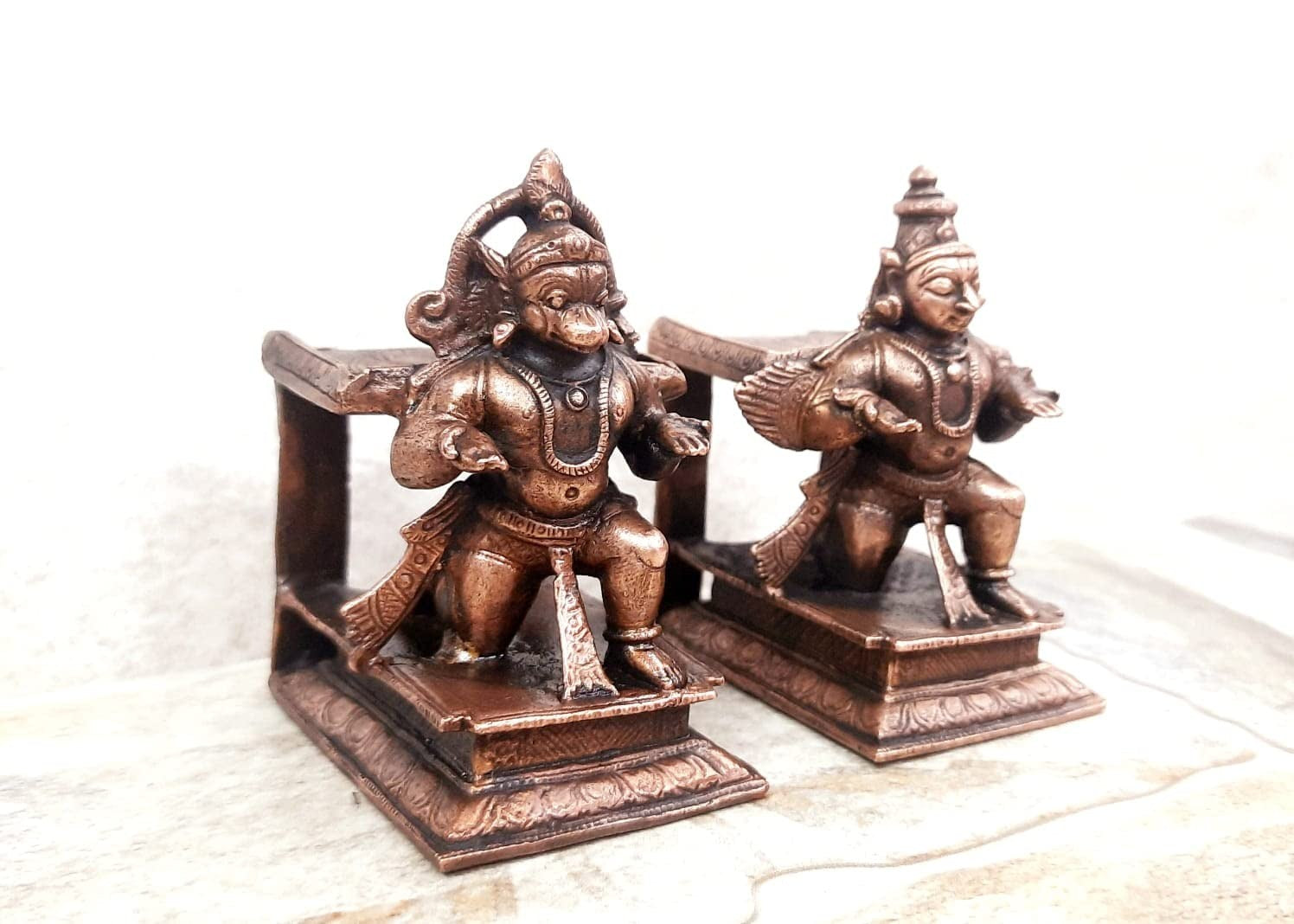 Brownish-Orange Copper Idols, 7.5 Cm, Handmade Hanuman And Garuda Combo 610 G, Patina Antique Finish, Pack Of 1 Piece