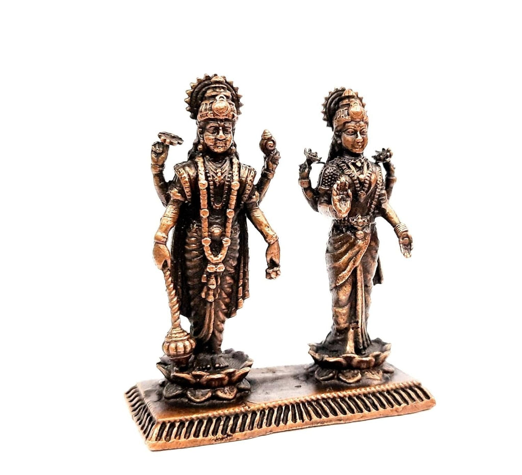 Brownish-Orange Copper Idols India, 1.9 Inches, Handmade Vishnu Lakshmiidol With, 105G, Patina Antique Finish, Pack Of 1 Piece