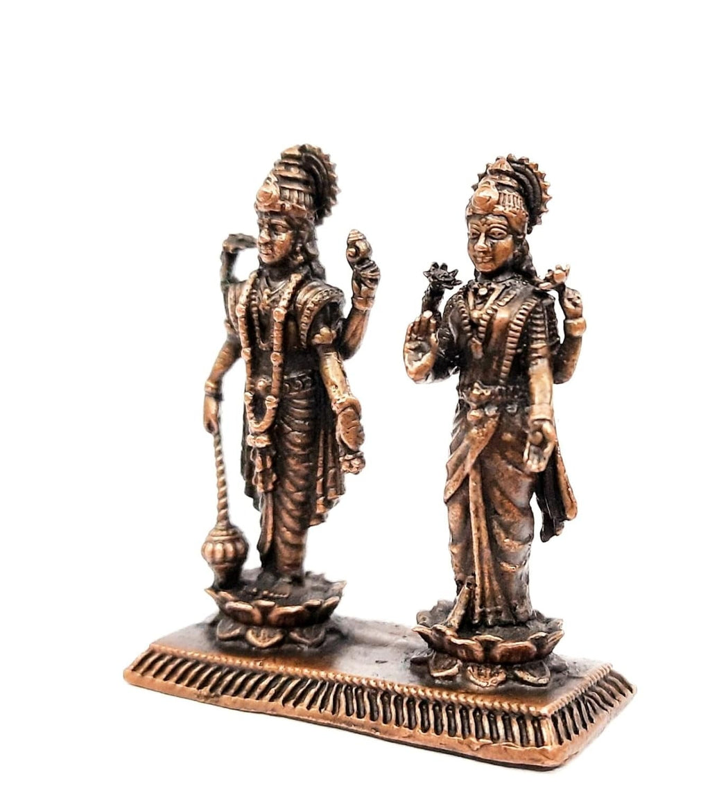 Brownish-Orange Copper Idols India, 1.9 Inches, Handmade Vishnu Lakshmiidol With, 105G, Patina Antique Finish, Pack Of 1 Piece