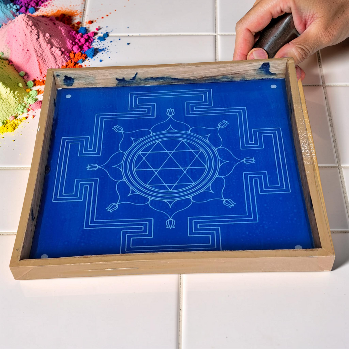 Durga Mandala Yantra Rangoli Design Stencil Wooden  Pack of 1 piece