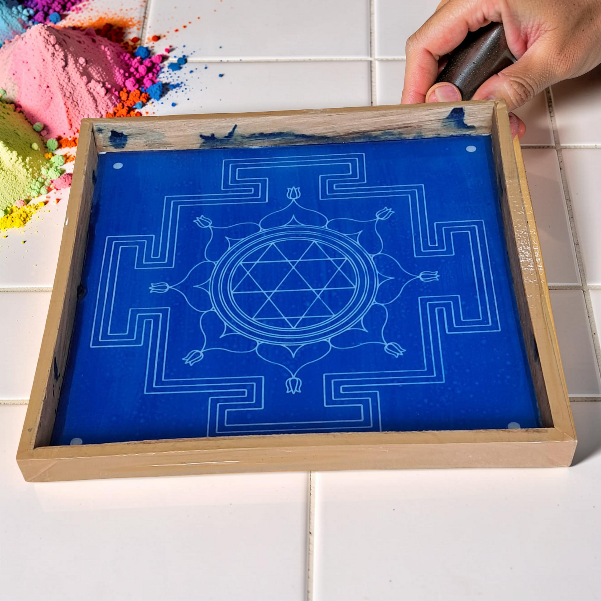 Durga Mandala Yantra Rangoli Design Stencil Wooden  Pack of 1 piece