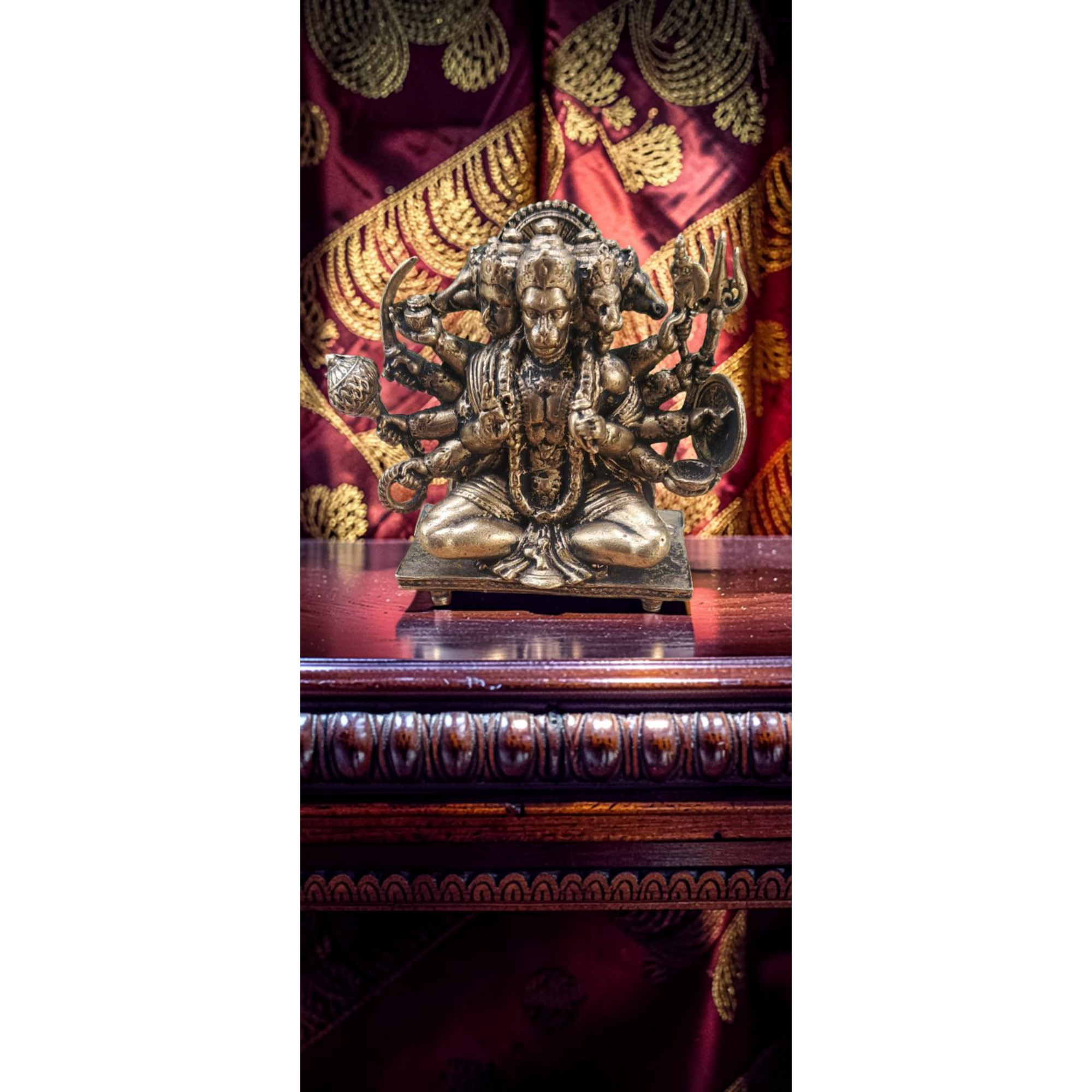 Sacred Lord Panchamukha Hanuman Solid Brass Mini Idol – 2.5 Inches | 135 Grams | Handcrafted Temple Murti | Unikraf