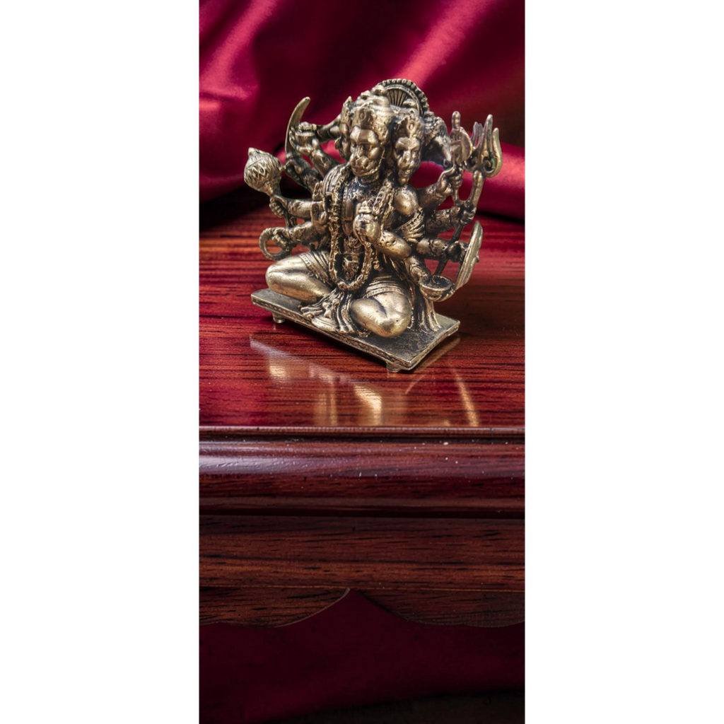 Sacred Lord Panchamukha Hanuman Solid Brass Mini Idol – 2.5 Inches | 135 Grams | Handcrafted Temple Murti | Unikraf
