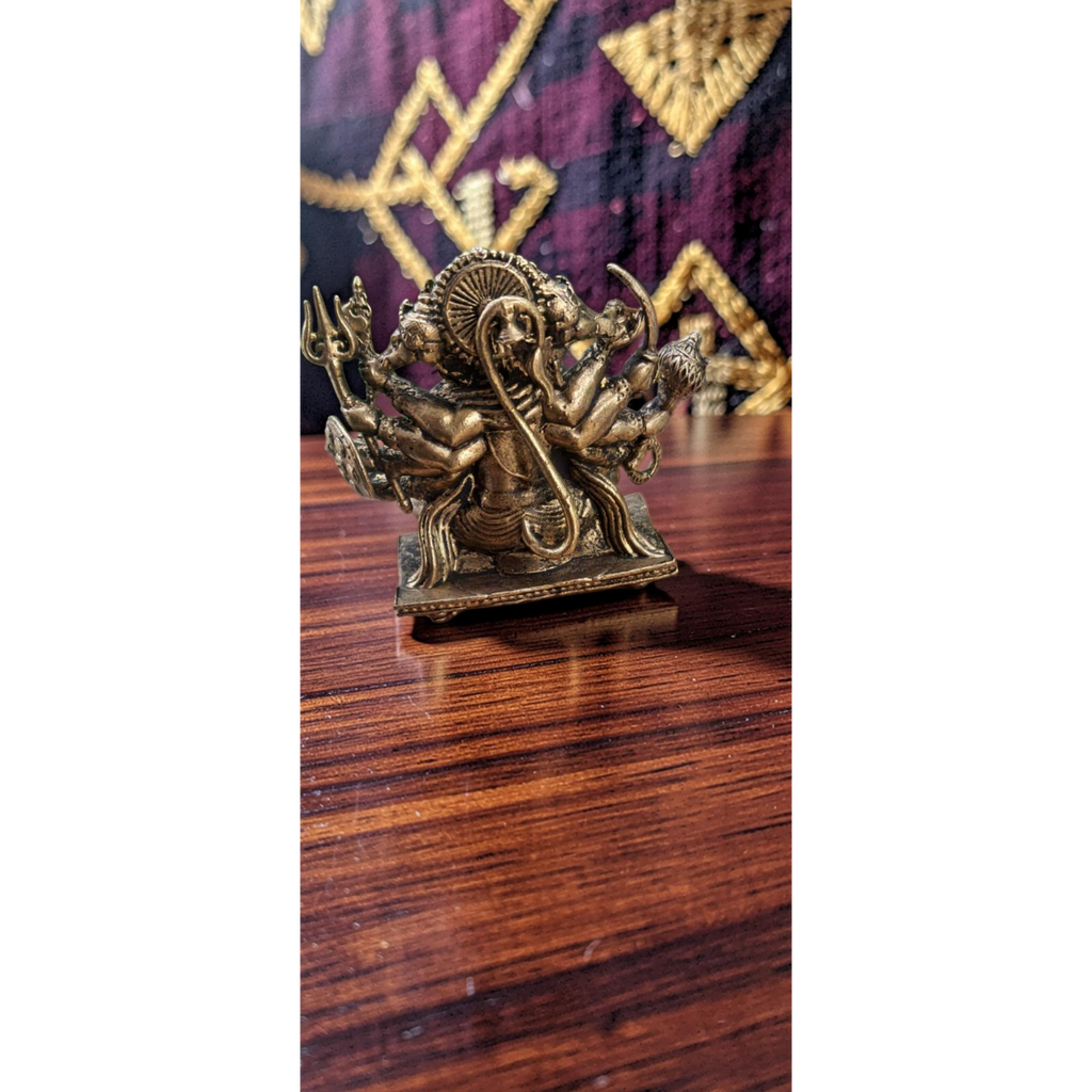 Sacred Lord Panchamukha Hanuman Solid Brass Mini Idol – 2.5 Inches | 135 Grams | Handcrafted Temple Murti | Unikraf