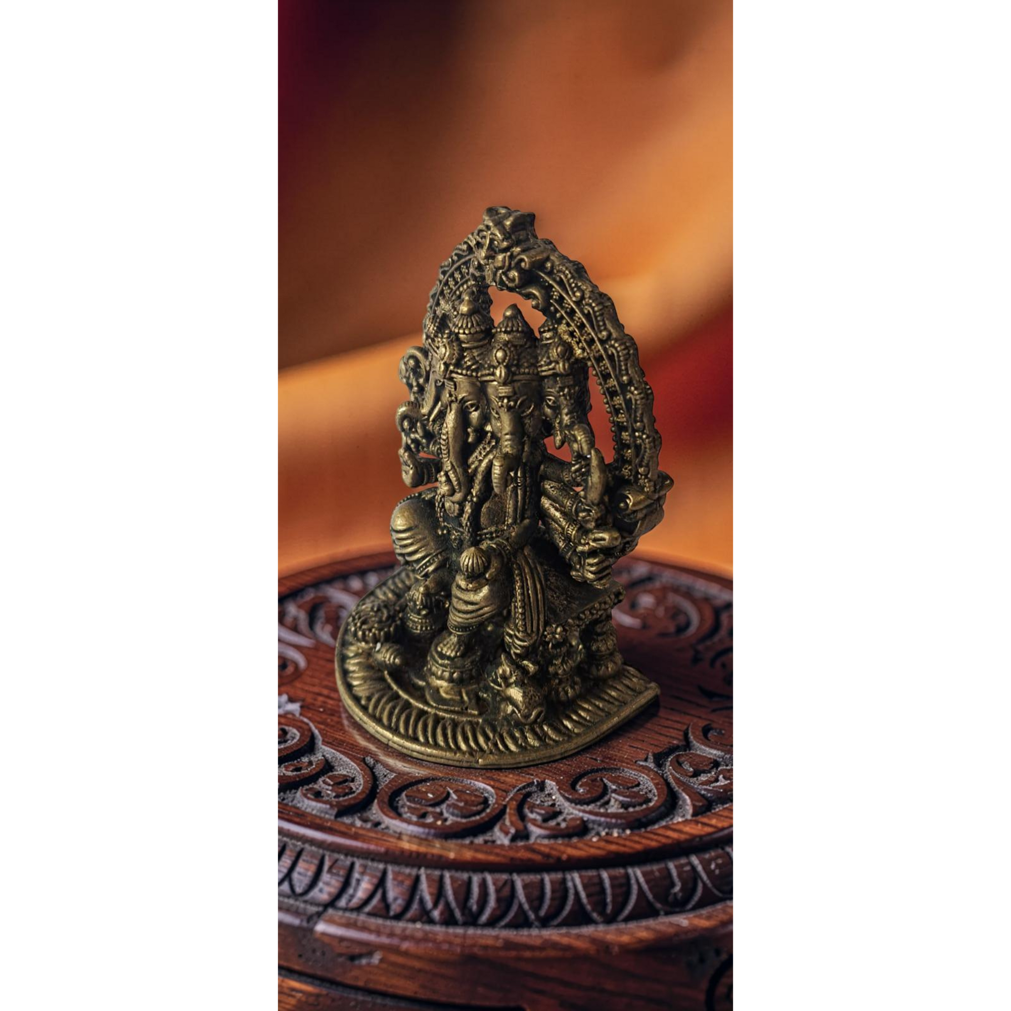 Sacred Lord Panchamukhi Ganesh Solid Brass Mini Idol – 3.5 Inches | 260 Grams | Handcrafted Temple Murti | Unikraf