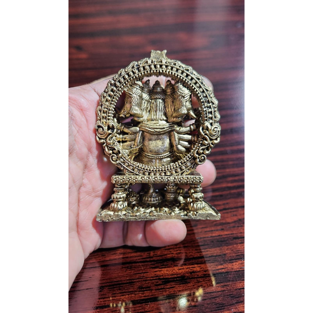 Sacred Lord Panchamukhi Ganesh Solid Brass Mini Idol – 3.5 Inches | 260 Grams | Handcrafted Temple Murti | Unikraf