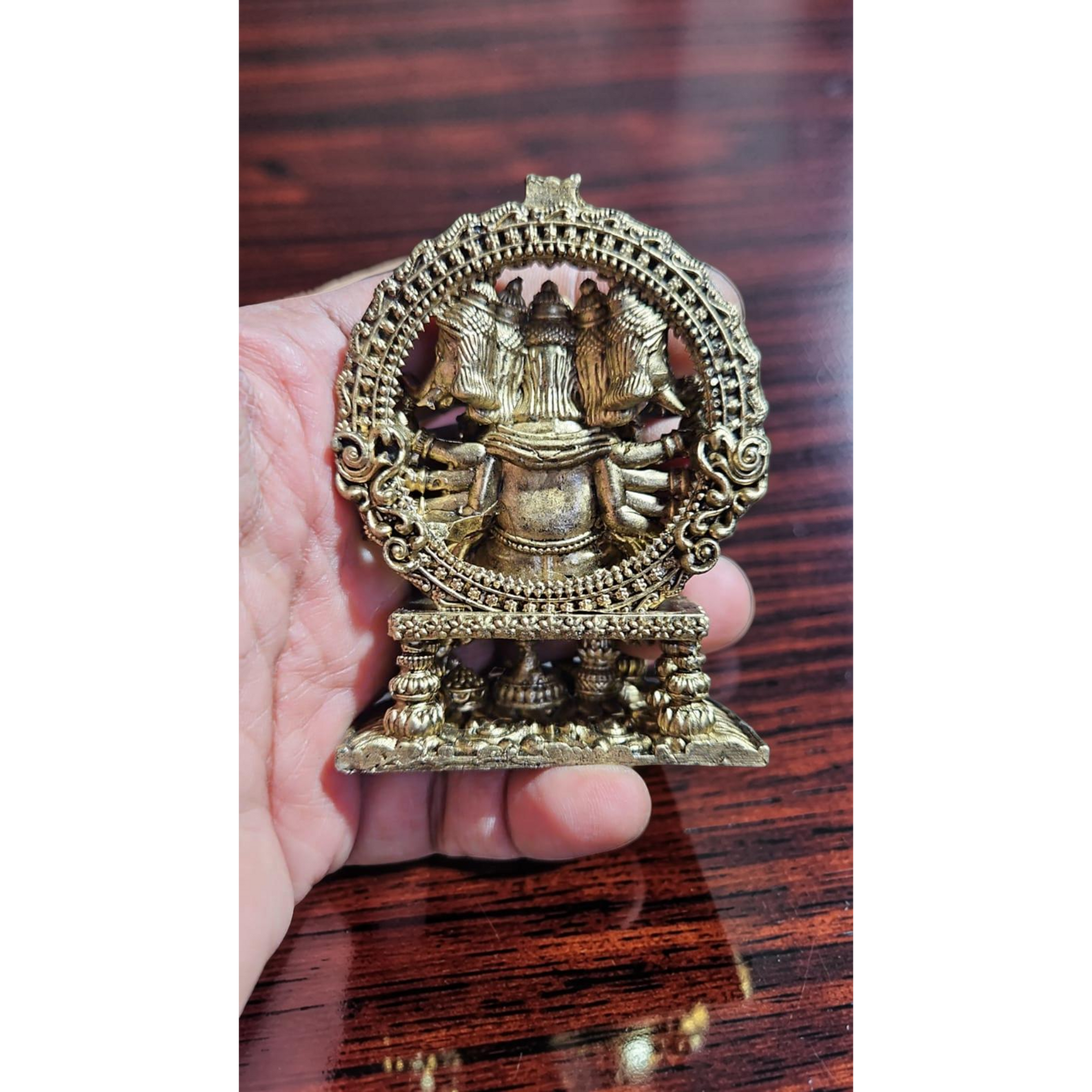 Sacred Lord Panchamukhi Ganesh Solid Brass Mini Idol – 3.5 Inches | 260 Grams | Handcrafted Temple Murti | Unikraf