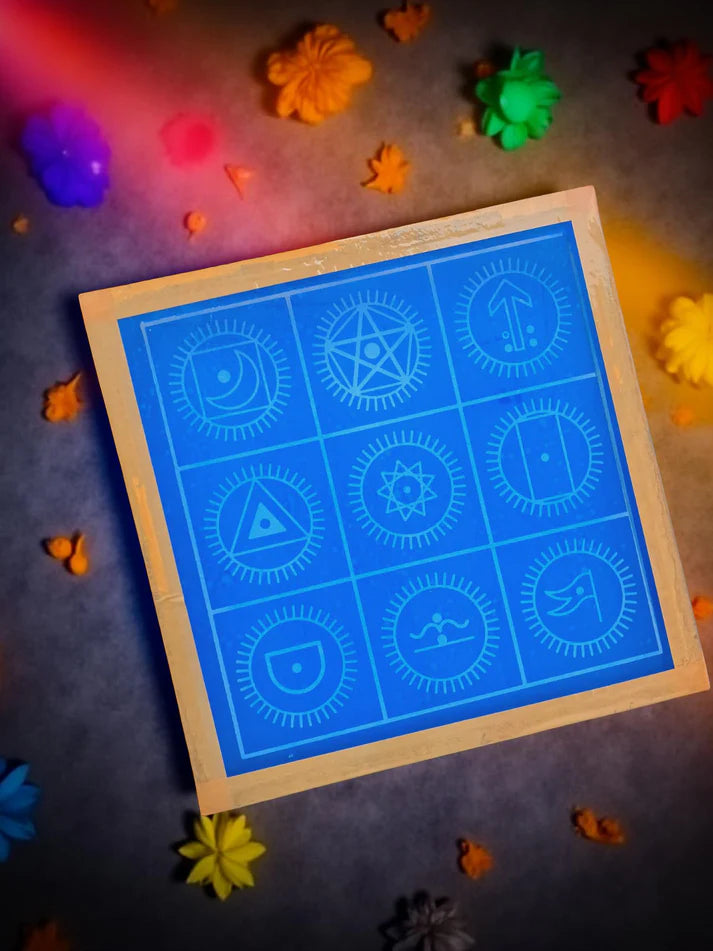 Unikraf Navagraha Mandala Yantra Rangoli Stencil Wooden 10x10 Inches Pack of 1 piece