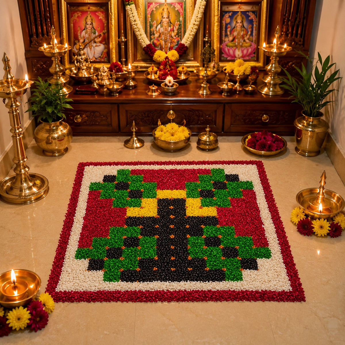 Linghathobhadra Yantra  Rice & Grain Rangoli Stencil | Reusable MDF Pooja Saanche for Homam, Pooja & Festival Decoration -Unikraf