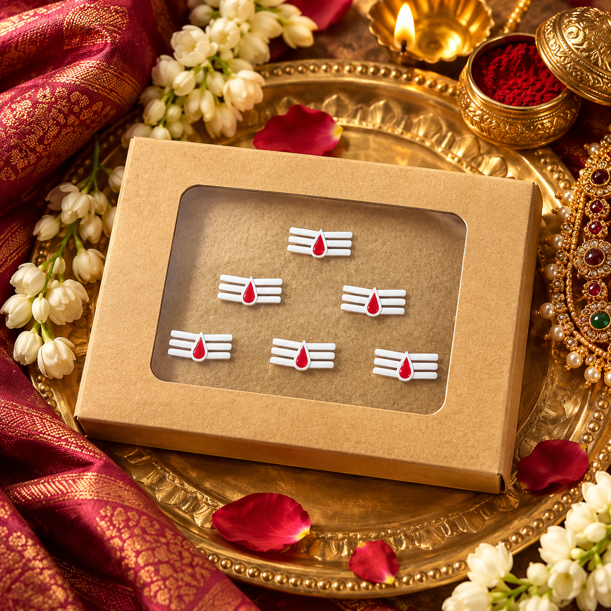 Traditional White Tilak Designer Bindi Set of 6 | Premium Forehead Stickers for Pooja, Festivals & Daily Wear