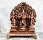 Brownish-Orange Copper Idols Of God Venugopala With Sridevi And Bhudevi With Dasavadhara Prabhavali, 7.2 Inches, 1.72 Kg, Patina Antique Finish, Pack Of 4 Piece