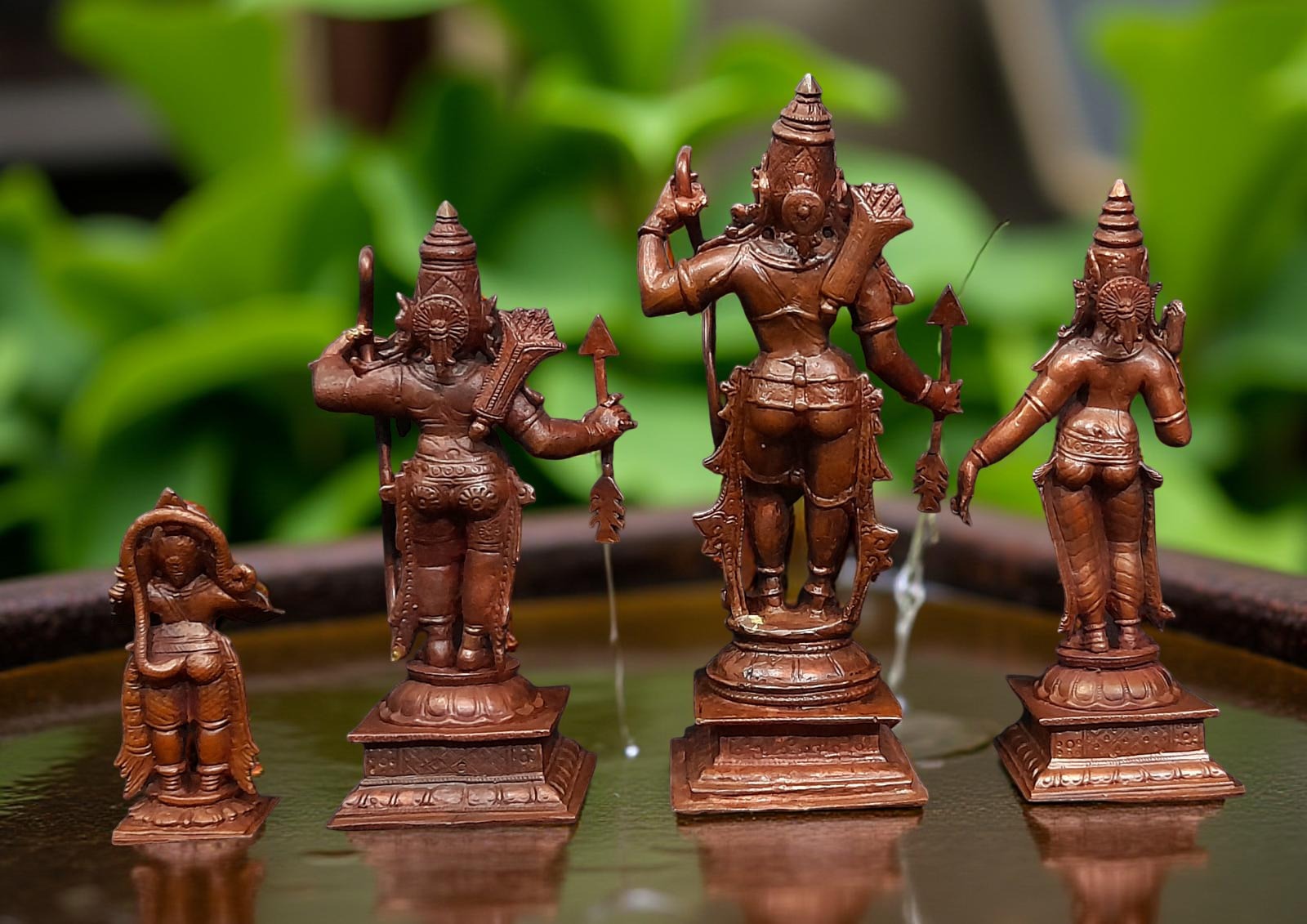 Brownish-Orange Copper Idols Of God Ram Darbar, 6 Inch, 1.6 Kg, Patina Antique Finish, Pack Of 4 Piece