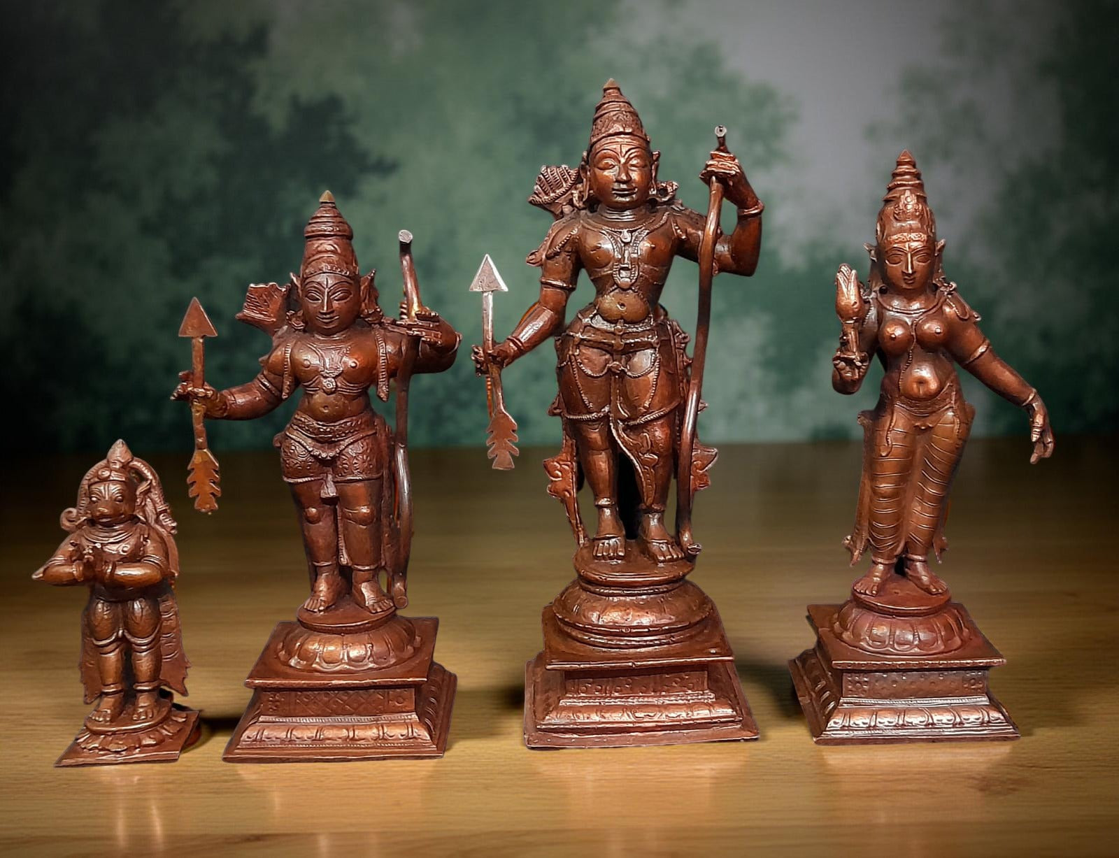 Brownish-Orange Copper Idols Of God Ram Darbar, 6 Inch, 1.6 Kg, Patina Antique Finish, Pack Of 4 Piece