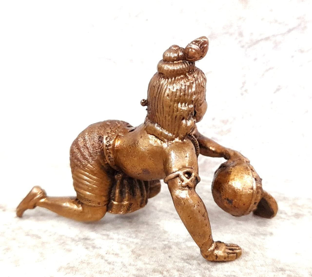 Brownish-Orange Copper Idols India, 1.5 Inches, Sri Krishna Culture Krishna Idol With Butter Pot, 60G, Patina Antique Finish, Pack Of 1 Piece
