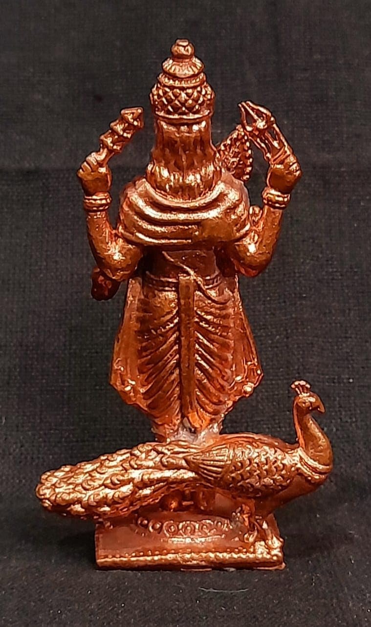 Brownish-Orange Copper Idols India, Handmade Murugar 2.6 Inches, 80G, Pack Of 1 Piece