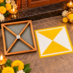 Teak Wood Stainless Steel Net Kadumthudi Rangoli Stencil – 7 Inches