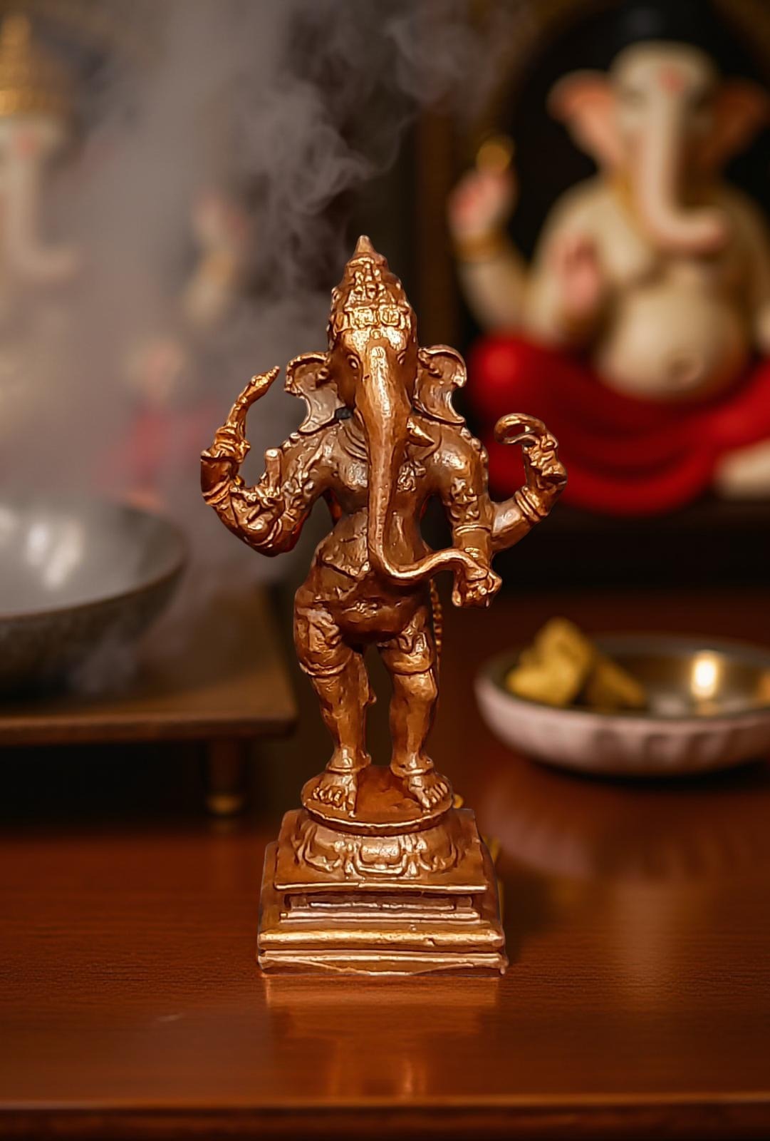 Brown Copper Idols India, 3.3 Inches, Handmade Standing Ganesh Idol 139Gram, Patina Antique Finish, Pack Of 1 Piece