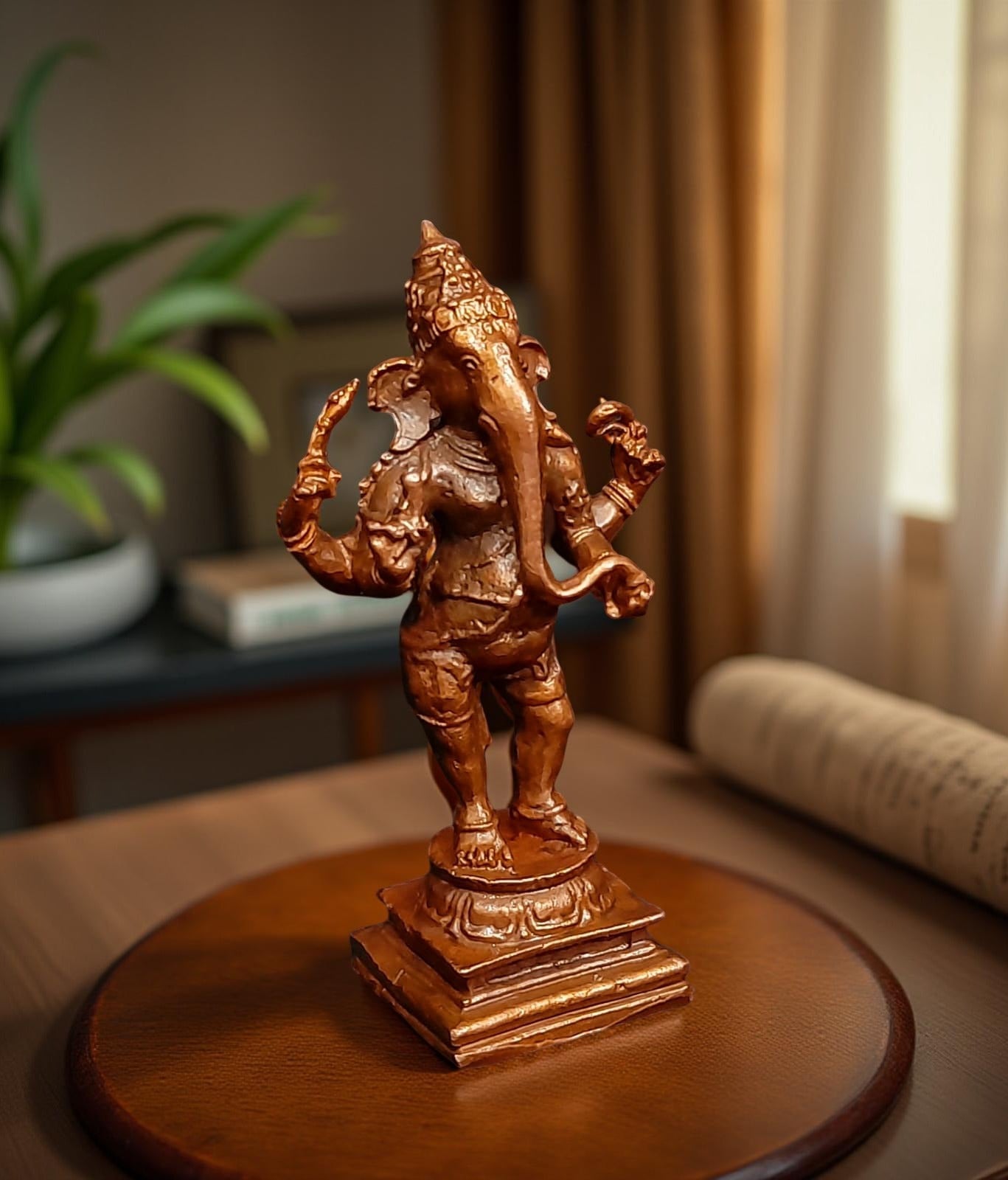 Brown Copper Idols India, 3.3 Inches, Handmade Standing Ganesh Idol 139Gram, Patina Antique Finish, Pack Of 1 Piece