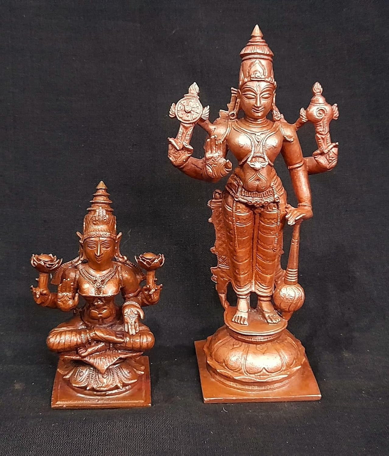 Brown Copper Idols Of God Srinivasa Perumal With Mahalakshmi, 6 Inches, 1 Kg, Patina Antique Finish, Pack Of 2 Piece