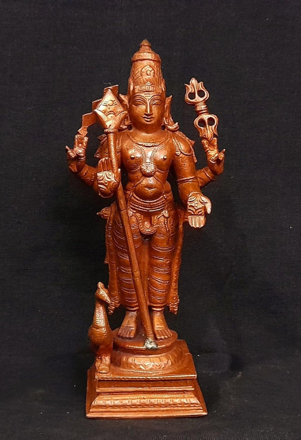 Sacred Lord Murugan Temple-Style Solid Copper Idol – 6.2 Inch | 780g | Antique Patina Finish